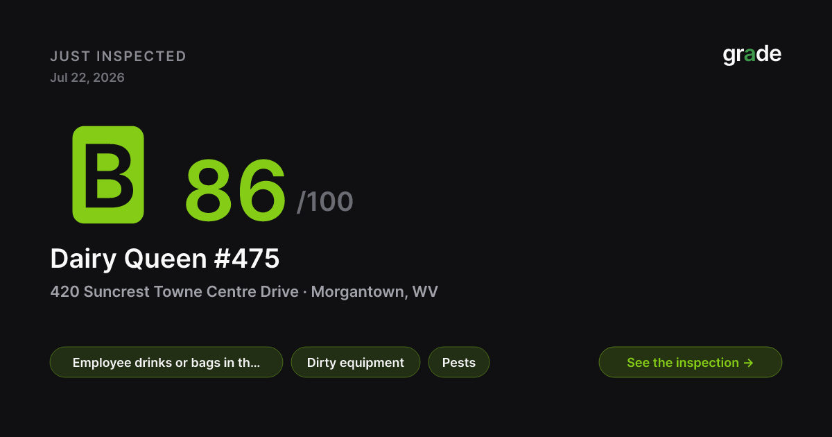 Dairy Queen #475 health score — Morgantown, WV | grade.food