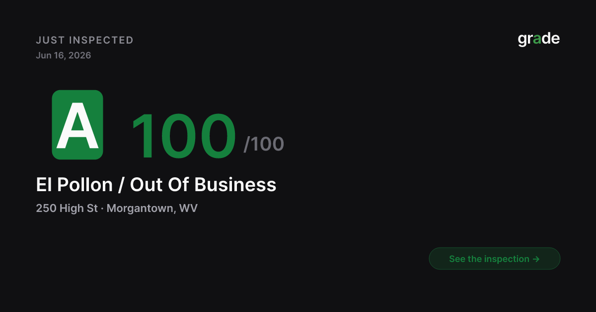 El Pollon / Out Of Business health score — Morgantown, WV | grade.food