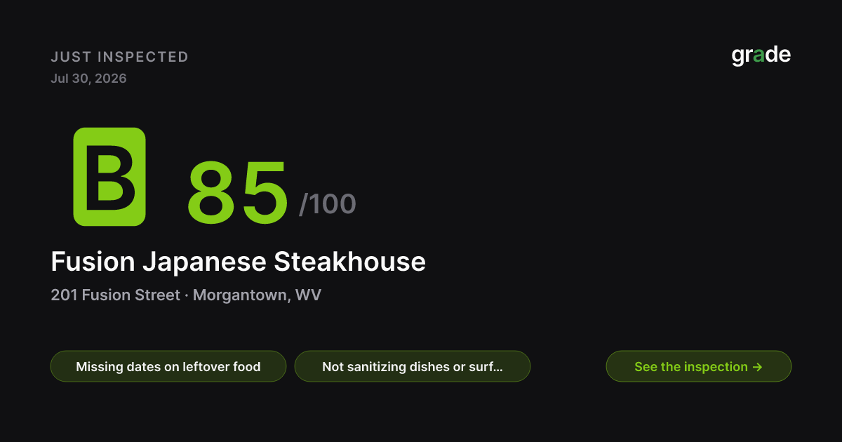 Fusion Japanese Steakhouse health score — Morgantown, WV | grade.food