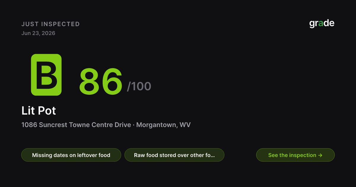 Lit Pot health score — Morgantown, WV | grade.food