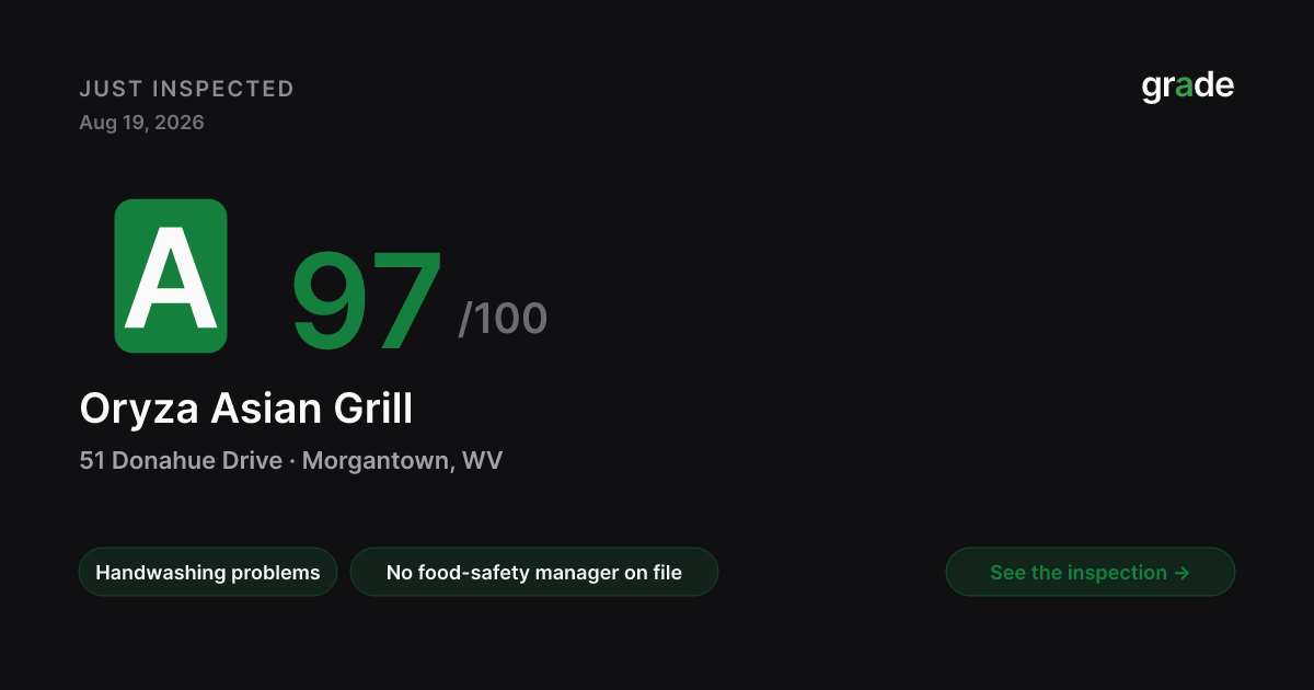 Oryza Asian Grill health score — Morgantown, WV | grade.food