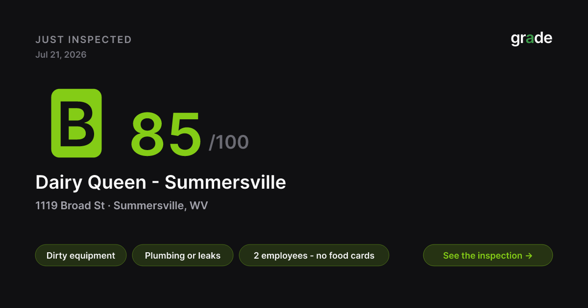 Dairy Queen - Summersville health score — Summersville, WV | grade.food
