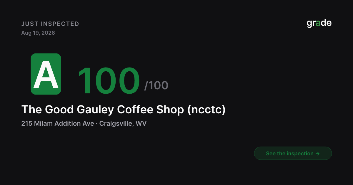 The Good Gauley Coffee Shop (ncctc) health score — Craigsville, WV | grade.food