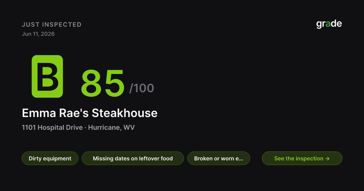 Emma Rae's Steakhouse health score — Hurricane, WV | grade.food