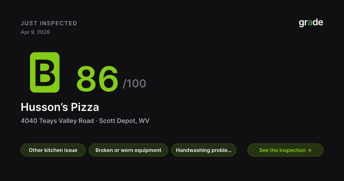 Husson’s Pizza health score — Scott Depot, WV | grade.food