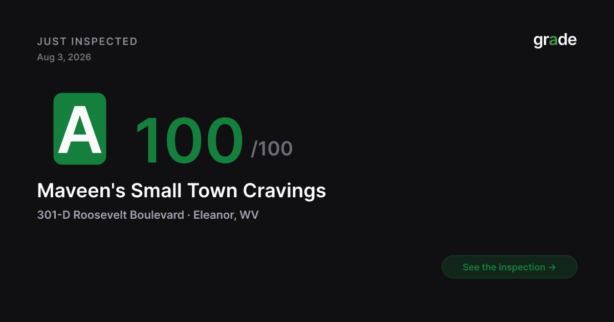 Maveen's Small Town Cravings health score — Eleanor, WV | grade.food