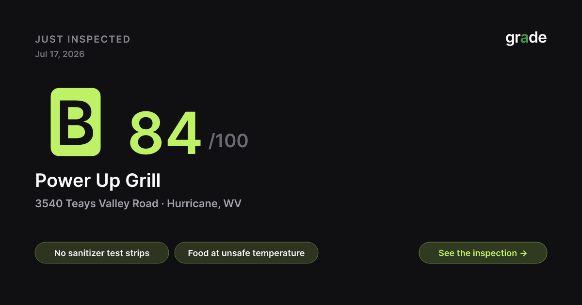 Power Up Grill health score — Hurricane, WV | grade.food