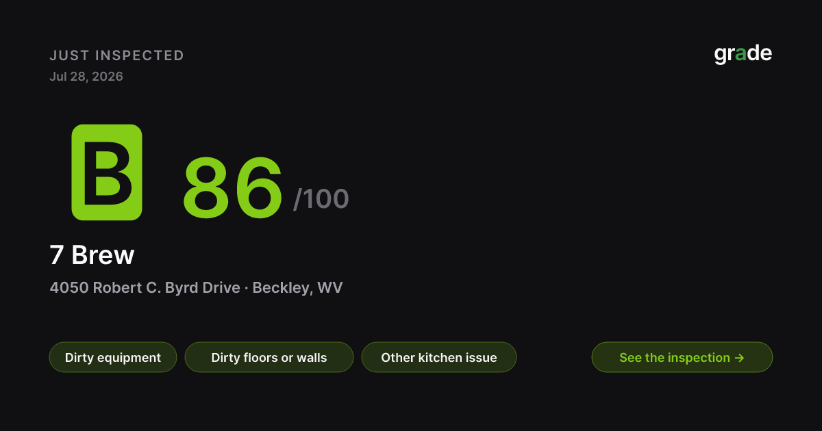 7 Brew health score — Beckley, WV | grade.food
