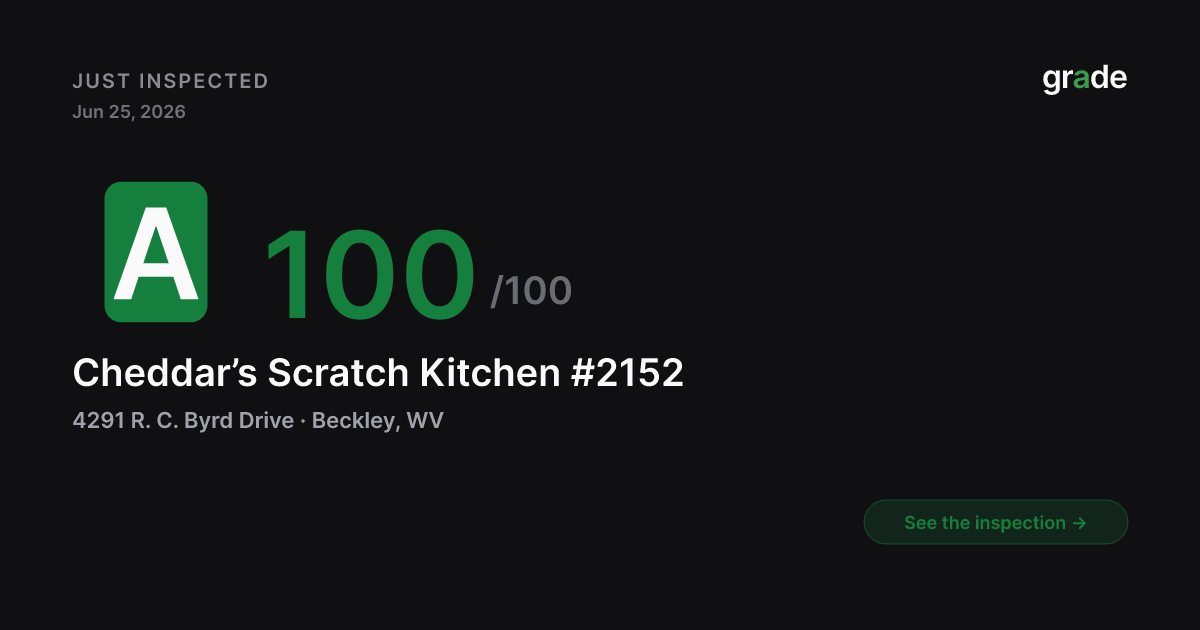 Cheddar’s Scratch Kitchen #2152 health score — Beckley, WV | grade.food