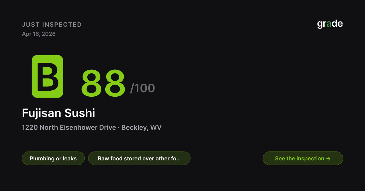 Fujisan Sushi health score — Beckley, WV | grade.food