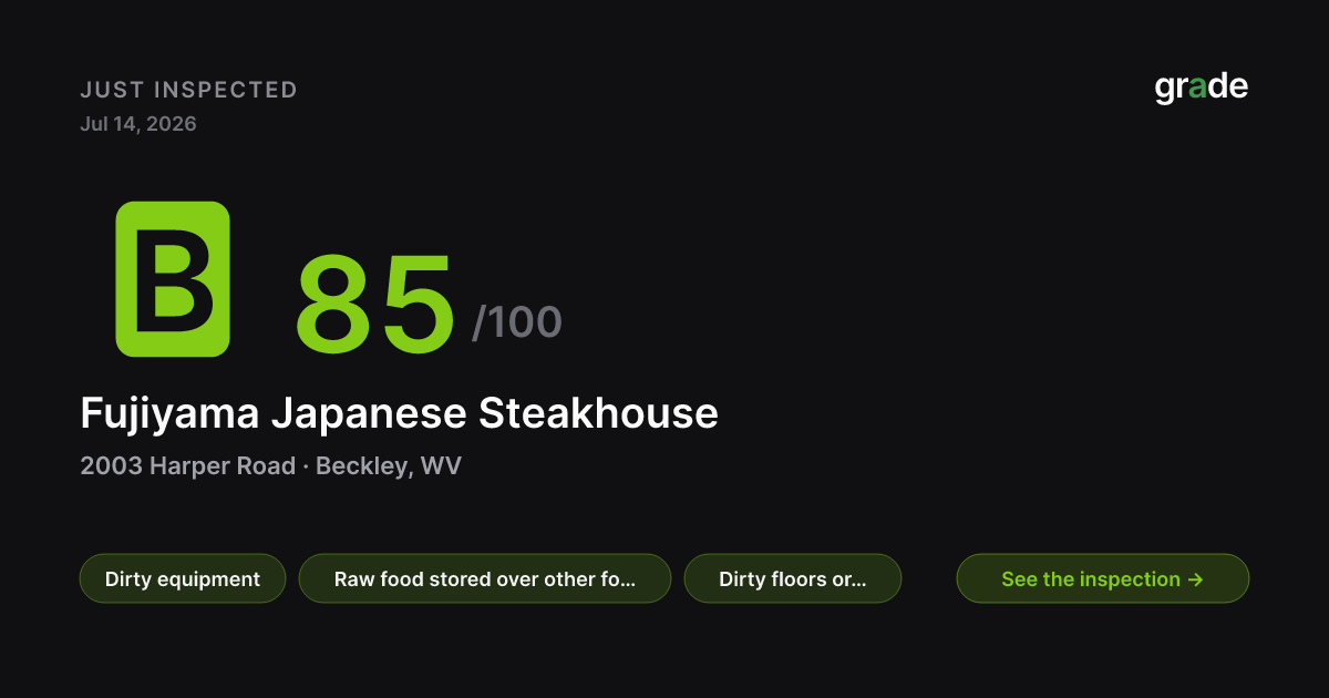 Fujiyama Japanese Steakhouse health score — Beckley, WV | grade.food