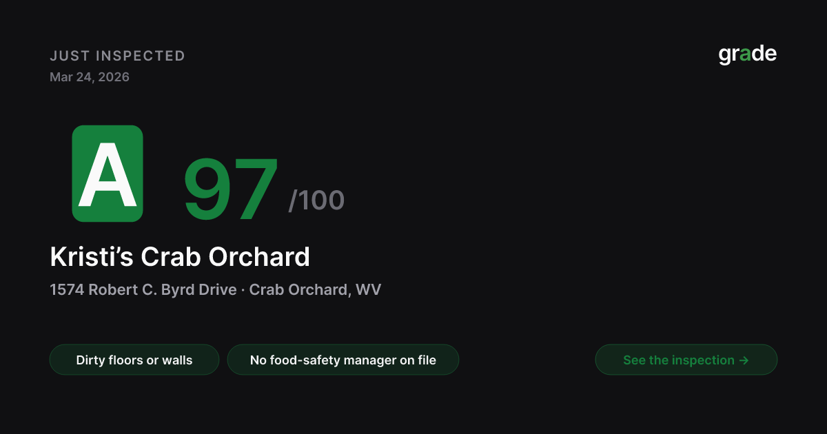 Kristi’s Crab Orchard health score — Crab Orchard, WV | grade.food