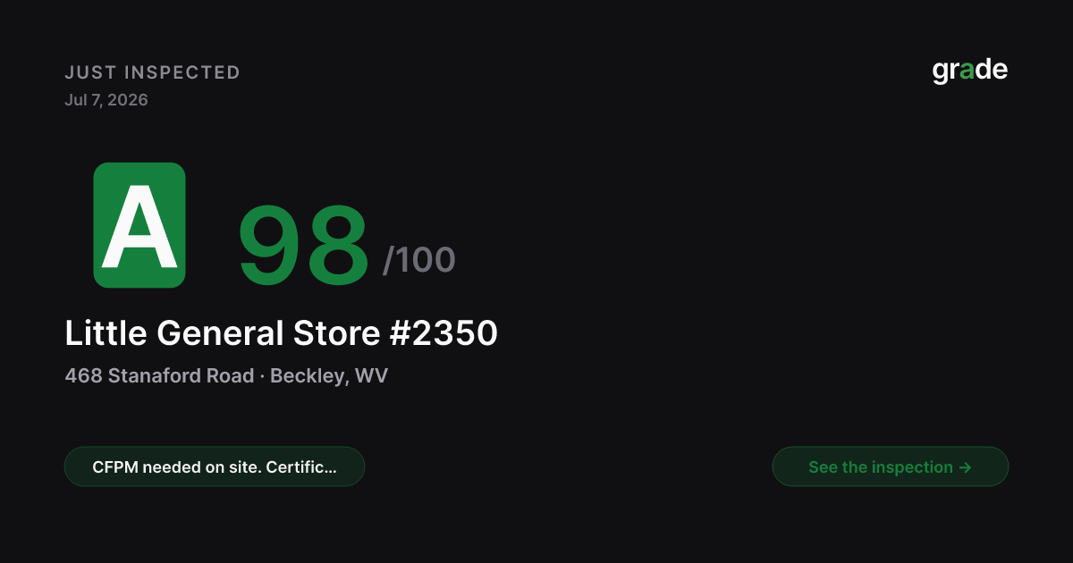 Little General Store #2350 health score — Beckley, WV | grade.food