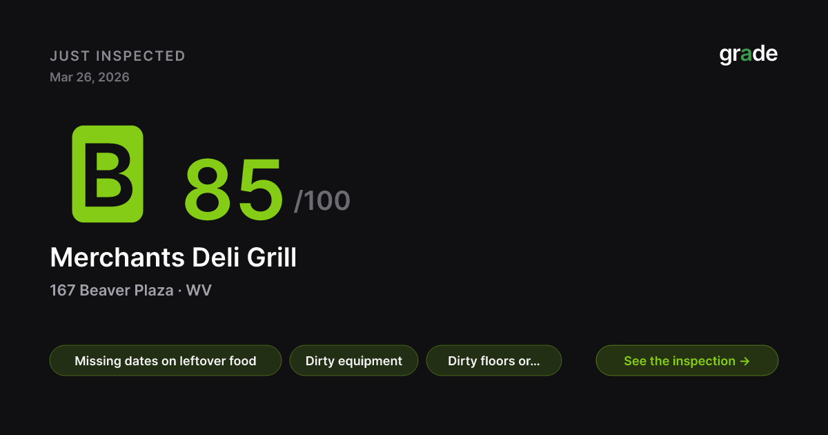 Merchants Deli Grill health score — Beaver, WV | grade.food