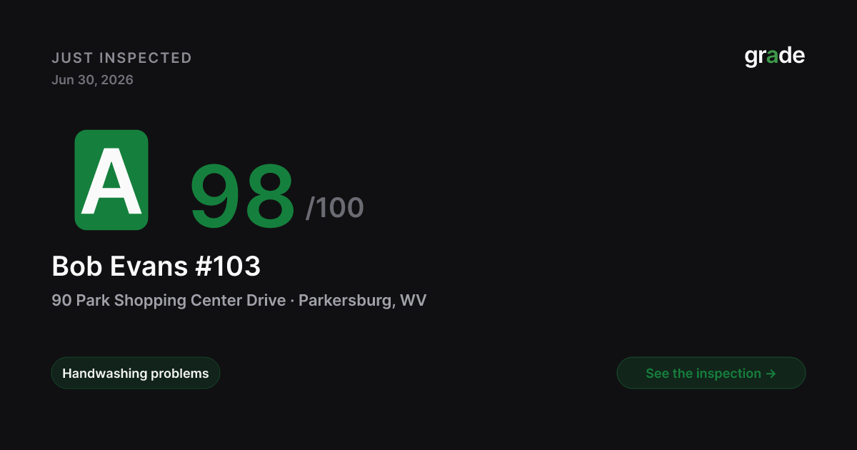 Bob Evans #103 health score — Parkersburg, WV | grade.food