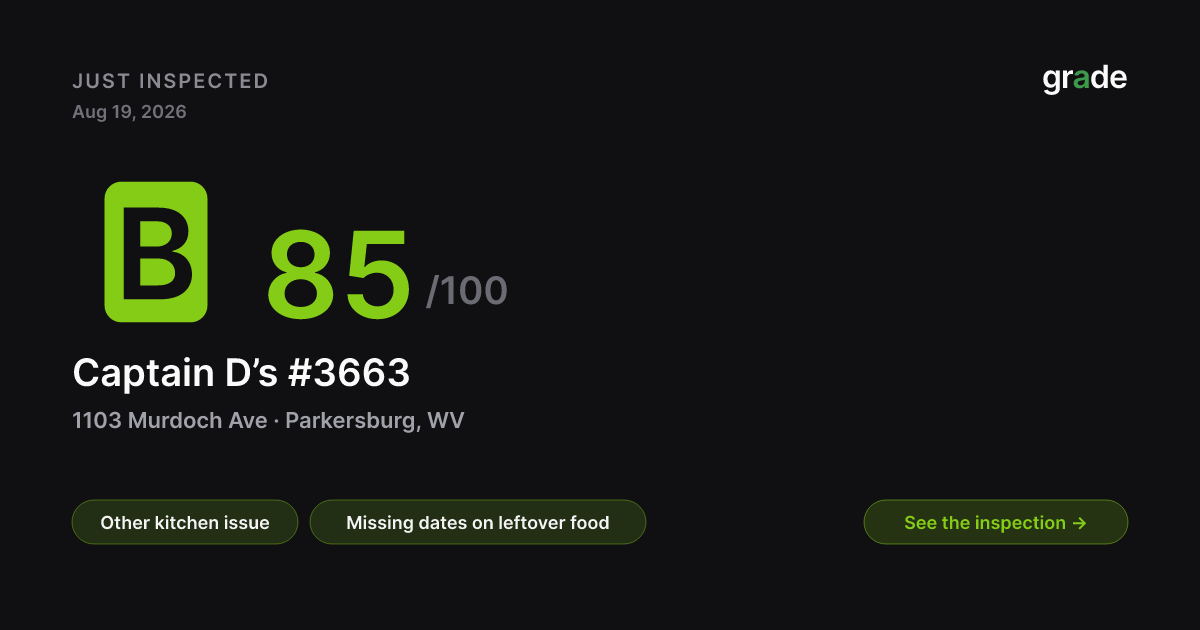 Captain D’s #3663 health score — Parkersburg, WV | grade.food
