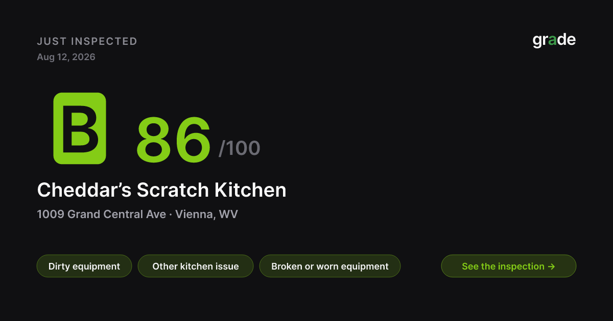 Cheddar’s Scratch Kitchen health score — Vienna, WV | grade.food