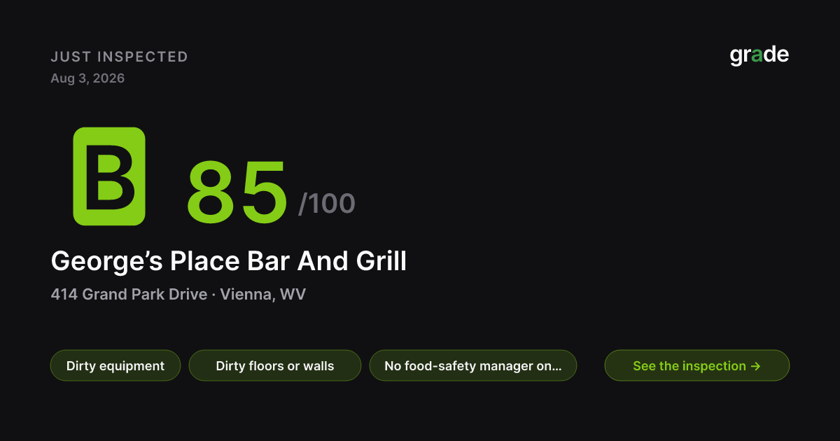 George’s Place Bar And Grill health score — Vienna, WV | grade.food