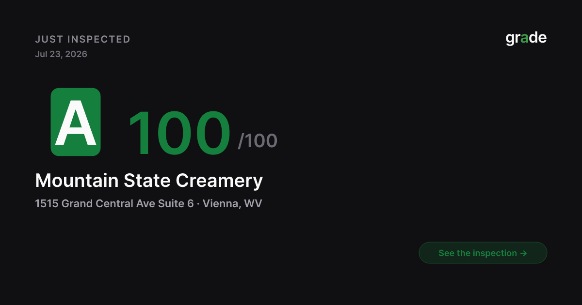 Mountain State Creamery health score — Vienna, WV | grade.food