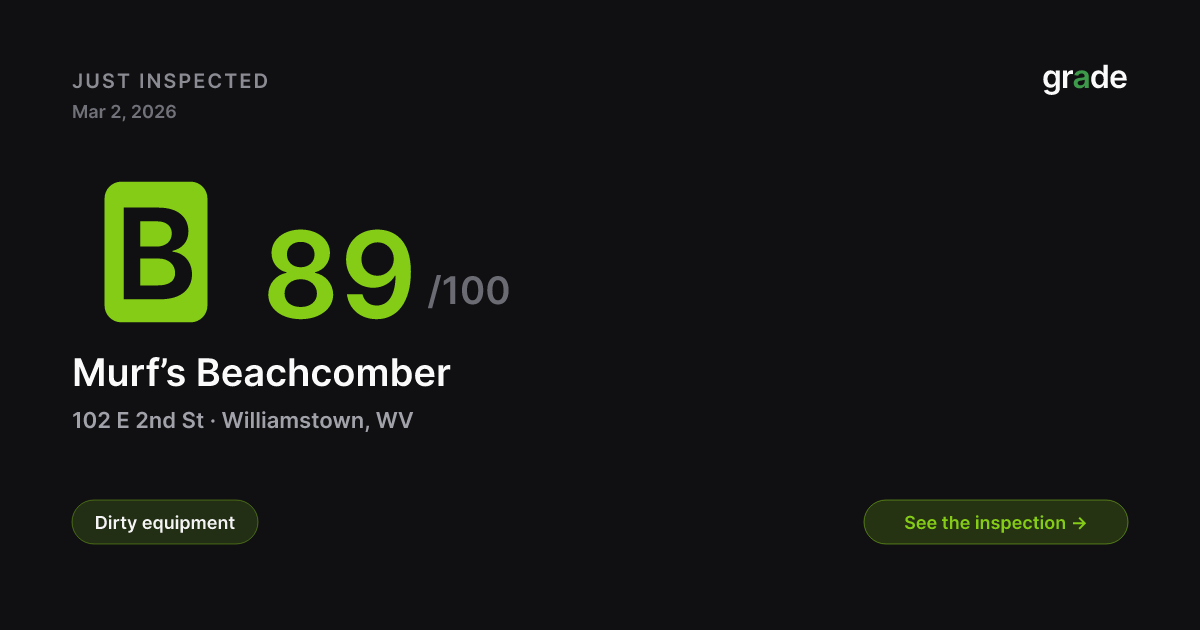 Murf’s Beachcomber health score — Williamstown, WV | grade.food
