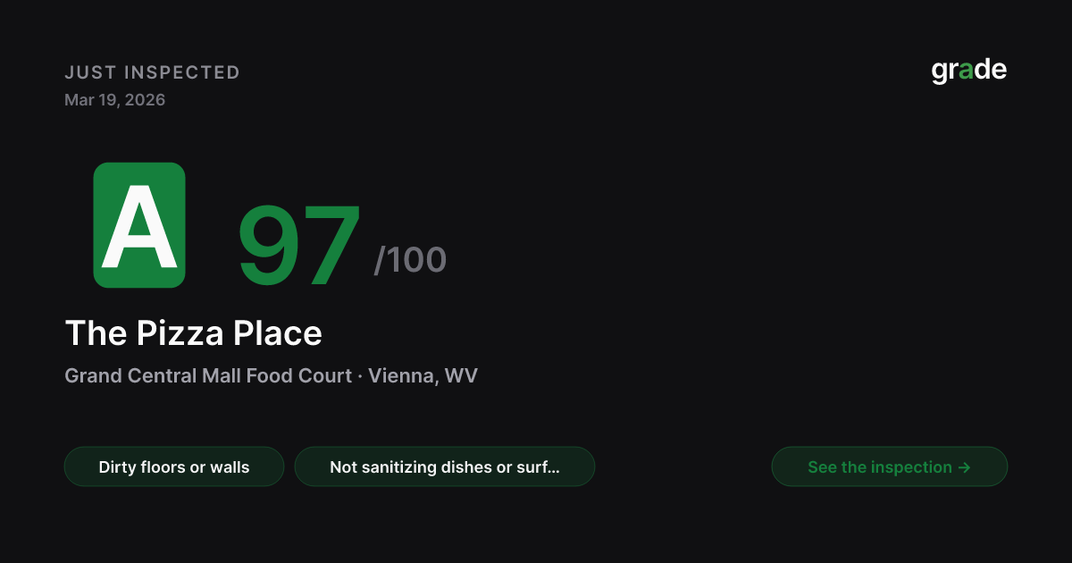 The Pizza Place health score — Vienna, WV | grade.food